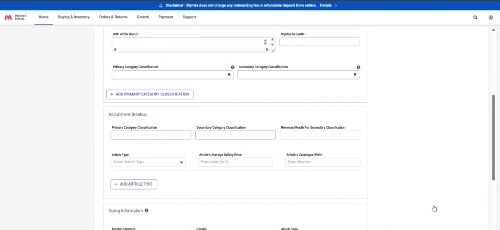 myntra dashboard screenshot