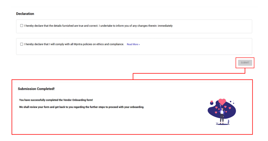 Myntra Onboarding Form Details, Declaration, Myntra Registration, Global websters