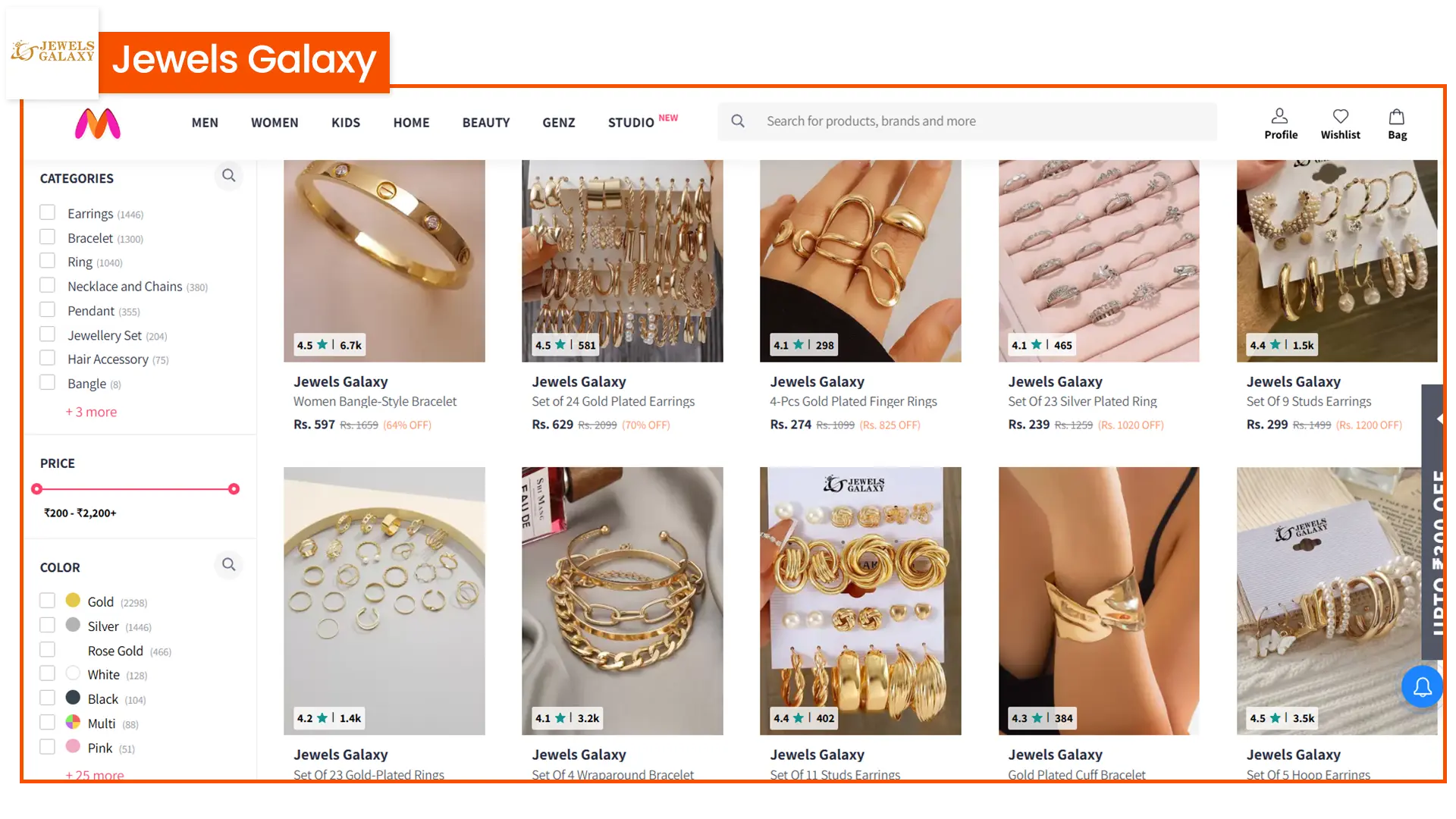 Jewels Galaxy live on Myntra